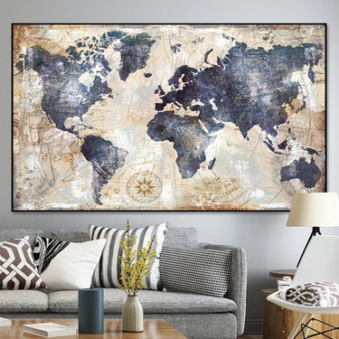 Vintage World Map Canvas Wall Art Print - InspiredGrabs.com